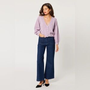 Rollas lavender knit cardigan. Slightly cropped with large functional buttons